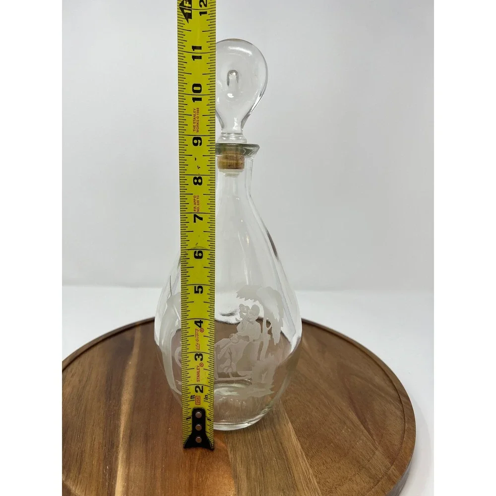 Vintage Etched Glass Decanter Bottle with Stopper JW Harper Whiskey Collectible